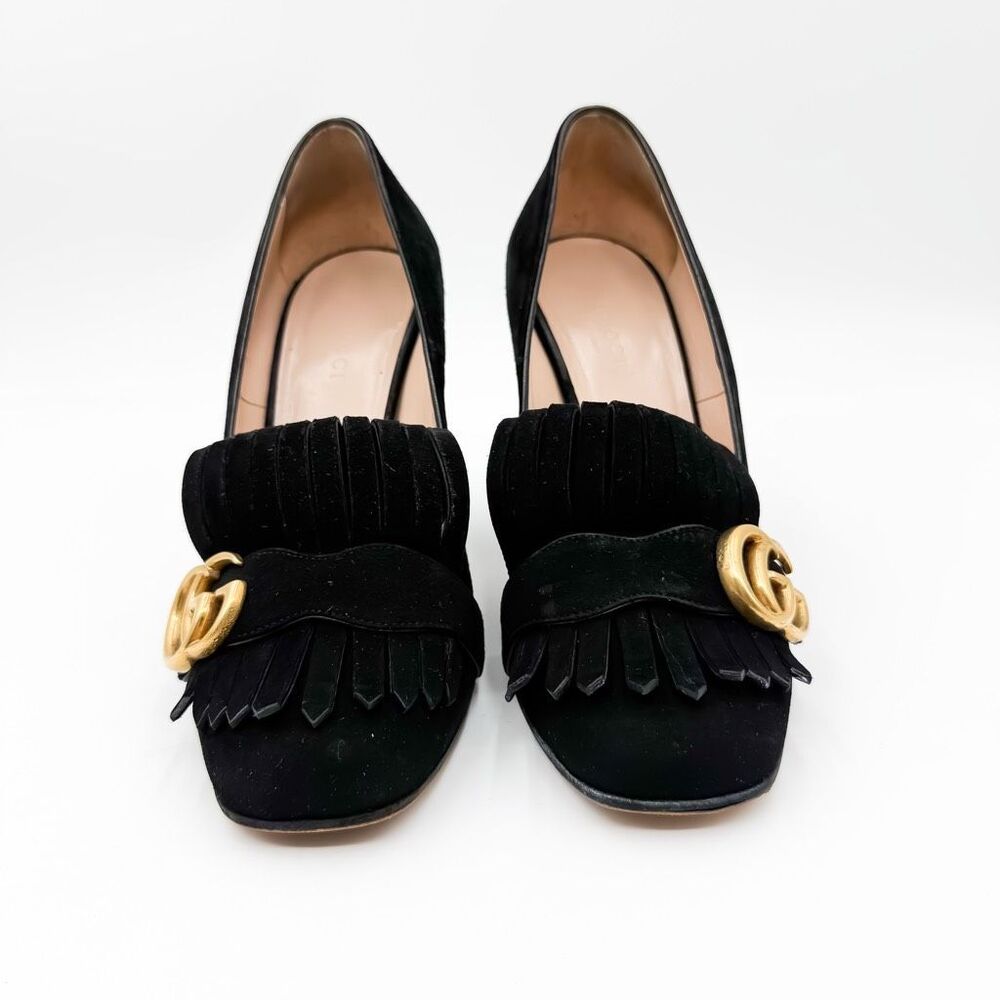 Gucci GG Marmont Fringe Black Loafer Block Heel Pumps EU 37 US 7 - Picture 3 of 16